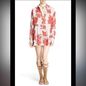 Free People Floral  Long Sleeve Collared Oversized Dress